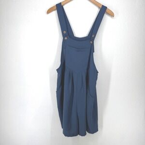 Grecerele Womens Textured Shortalls Overalls Romper Size Medium Blue Pockets 90s